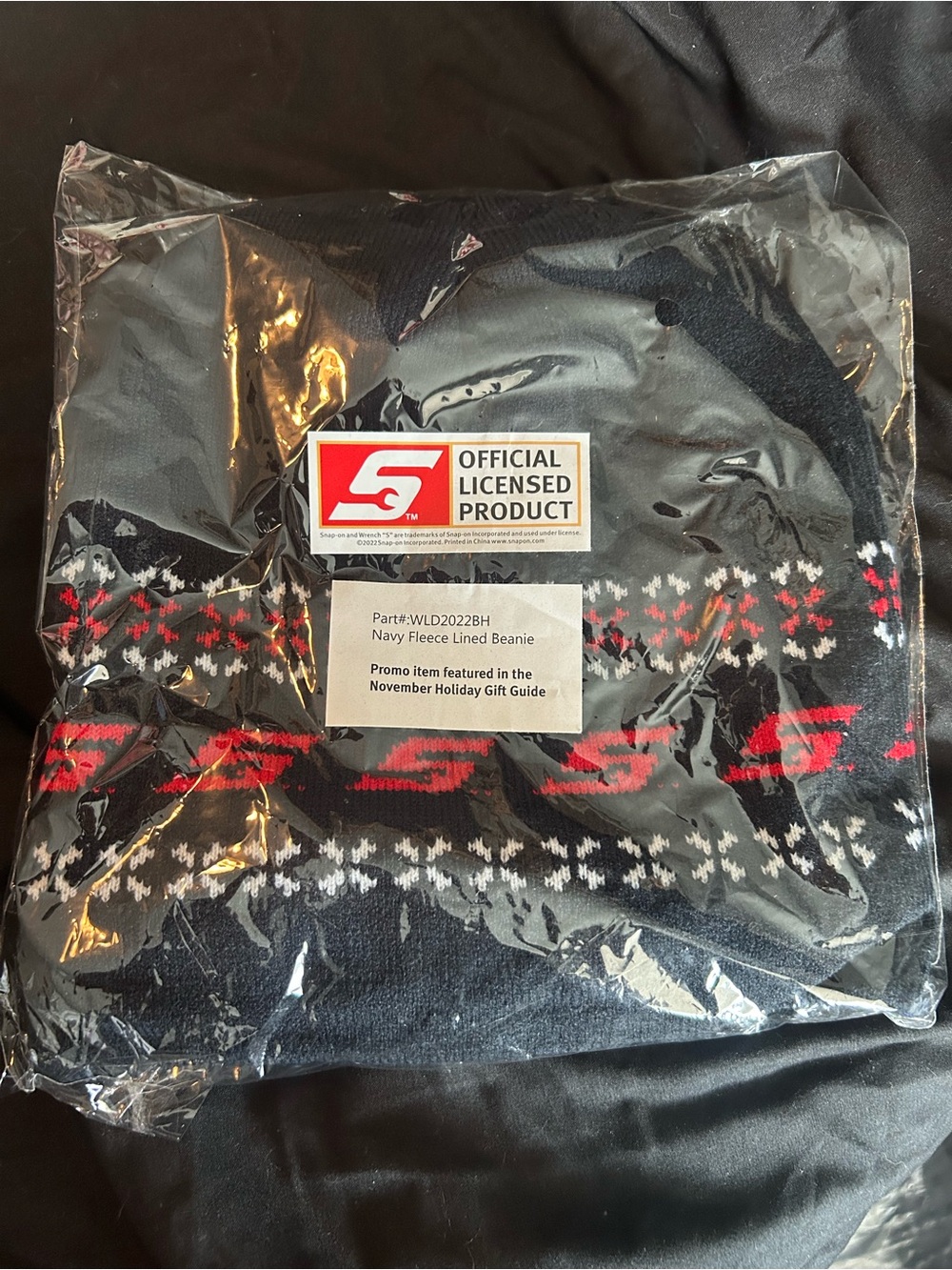 Official Licensed Navy Fleece-Lined Beanie with Red and White Pattern